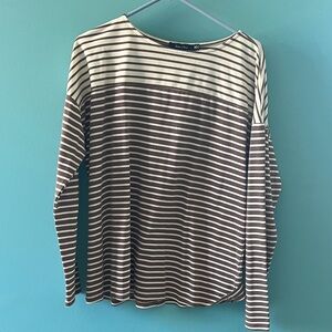 Doe & Rae Brown and Cream Striped Long-Sleeve Scoop Neck Top